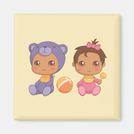 Baby Girl Twins Lila Bear Jumpsuit Magnet