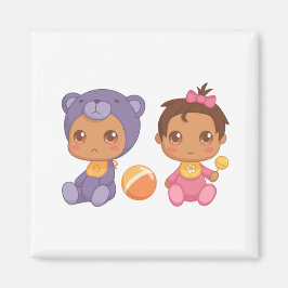 Baby Girl Twins Lila Bear Jumpsuit Magnet