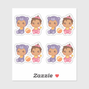 Baby Girl Twins Lila Bear Jumpsuit Set 4 Stic Aufkleber