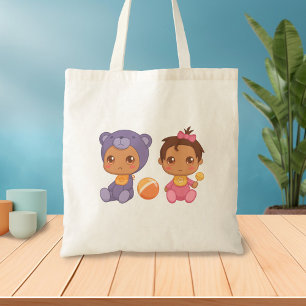 Baby Girl Twins Lila Bear Jumpsuit Tote Bag Tragetasche