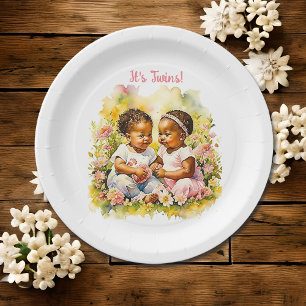 Baby Girl Twins of Color Baby Shower Pappteller