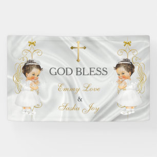 Baby Girl Twins Taufe Christening Gold Banner