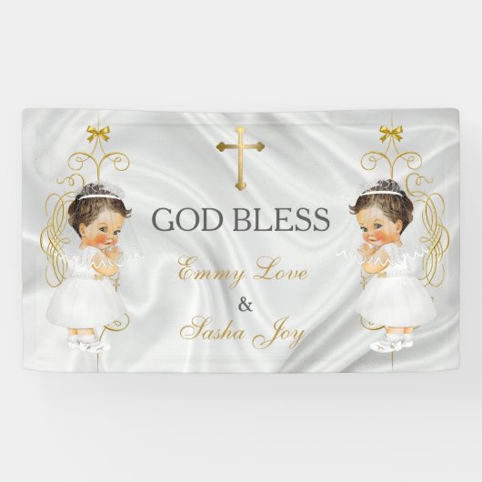 Baby Girl Twins Taufe Christening Gold Banner (Horizontal)