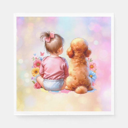 Baby Girl und Apricot Poodle Serviette (Vorderseite)
