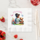 Baby Girl und ihr Teddy Bear | Es ist ein Mädchen Serviette (Beispiel)