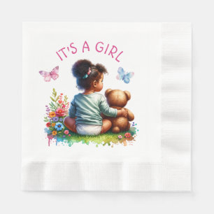 Baby Girl und ihr Teddy Bear Es ist ein Mädchen Serviette