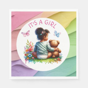 Baby Girl und ihr Teddy Bear Es ist ein Mädchen Serviette