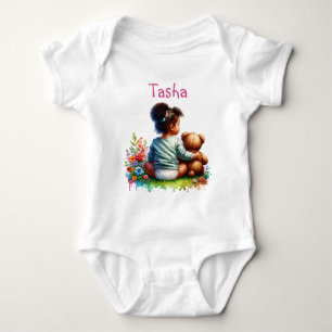 Baby Girl und ihr Teddy Bear PERSONALISIERT Baby Strampler