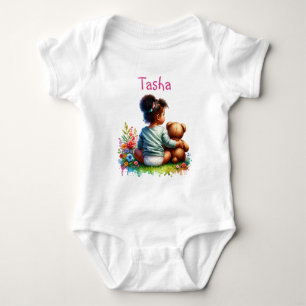 Baby Girl und ihr Teddy Bear PERSONALISIERT Strampler