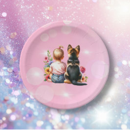 Baby Girl und ihr Welpe | Babyparty Pappteller