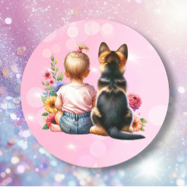 Baby Girl und ihr Welpe | Babyparty Runder Aufkleber