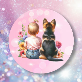 Baby Girl und ihr Welpe | Babyparty Runder Aufkleber