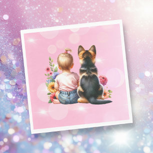 Baby Girl und ihr Welpe   Babyparty Serviette