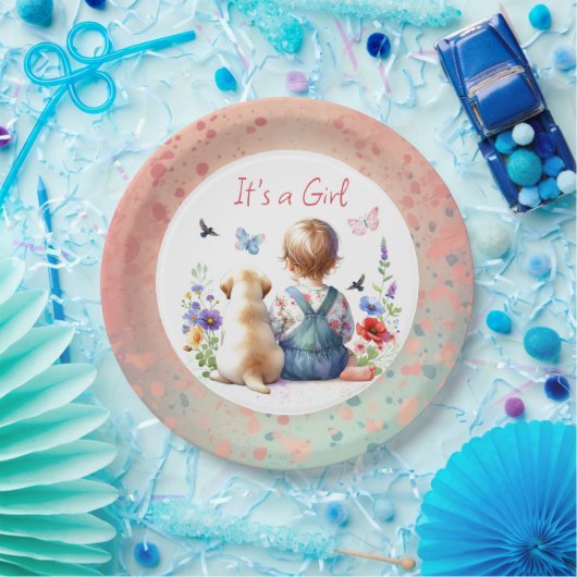 Baby Girl und ihr Welpe | Es ist eine Mädchenwasse Pappteller (Party)