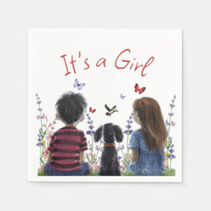 Baby Girl und ihr Welpe Es ist eine Mädchenwasse Serviette