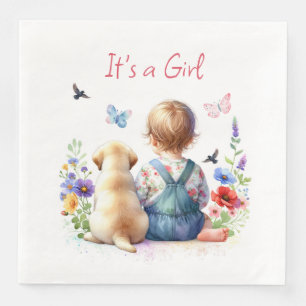 Baby Girl und ihr Welpe   Es ist eine Mädchenwasse Serviette