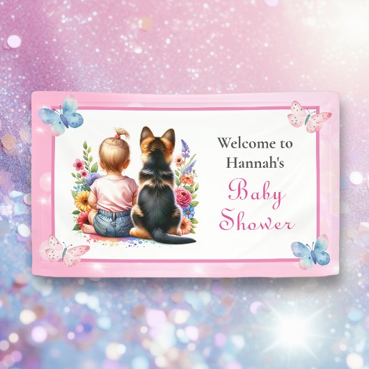 Baby Girl und ihre Baby Welcome Baby Dusche Banner