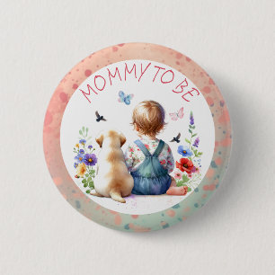 Baby Girl und ihre Puppy Baby Shower Mama Button