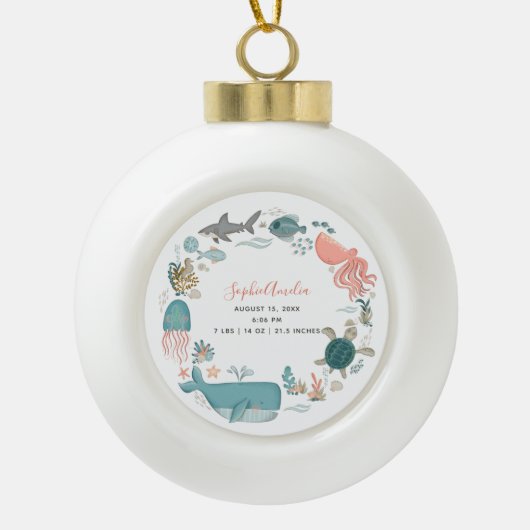Baby Girl Under Sea Birth Stats Keepake Keramik Kugel-Ornament (Vorderseite)