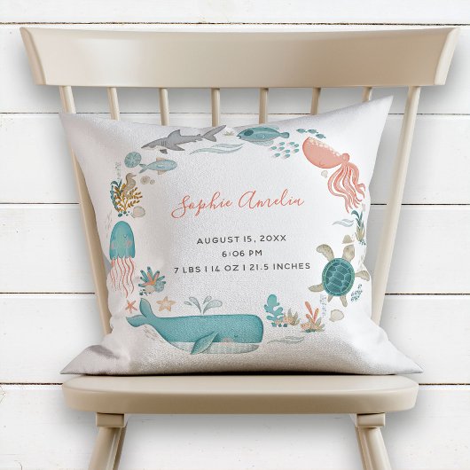 Baby Girl Under Sea Birth Stats Keepake Kissen