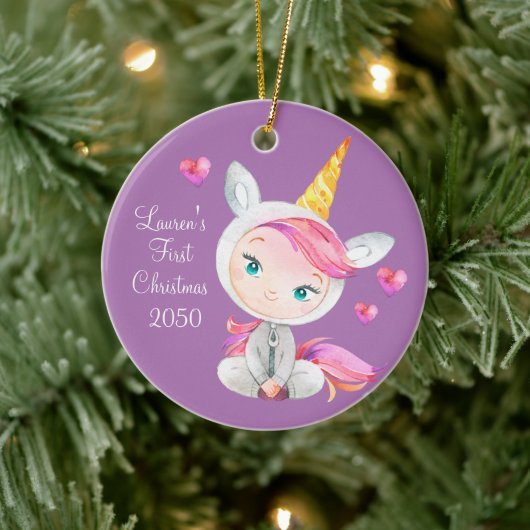 Baby Girl Unicorn Erstes Weihnachtsfest Keramik Ornament (Baum)