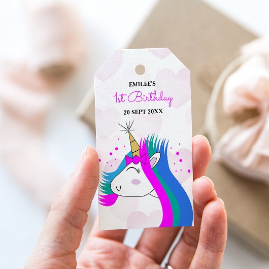 Baby Girl Unicorns und rosa Herzen Geschenkanhänger