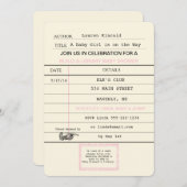 Baby Girl Vintag Library Card Buchdusche Einladung (Vorne/Hinten)