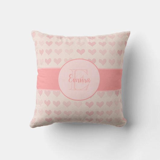 Baby Girl Vorname Pink Monogram Herzmuster Kissen (Rückseite)