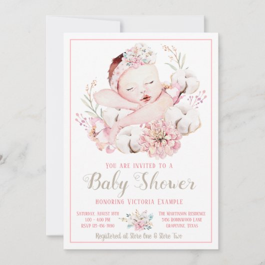 Baby Girl Watercolor Baby Shower Einladungen (Vorderseite)