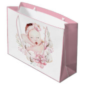 Baby Girl Watercolor Große Geschenktüte (Rückseite Schrägansicht)