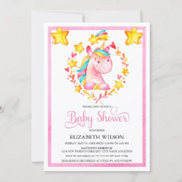 Baby Girl Watercolor Unicorn Kinderdusche Einladung