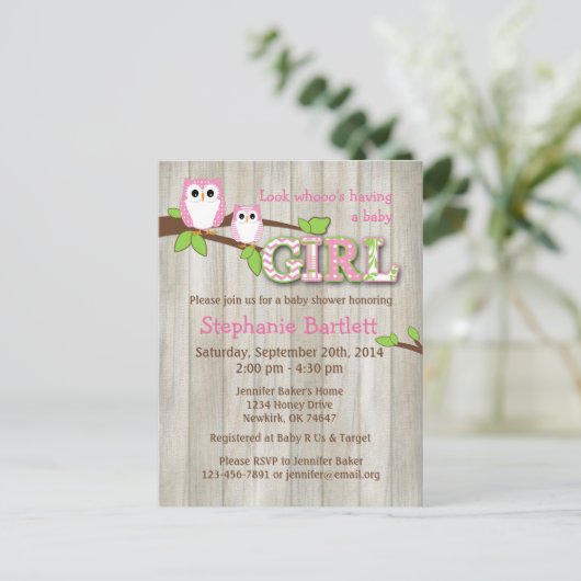 Baby Girl White Owl Dusche Postkarte (Stehend Vorderseite)