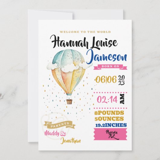 Baby Girl Willkommen in der Welt Einladung (Vorderseite)