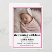 Baby Girl Willkommen mit Liebe Card Einladung (Vorne/Hinten)