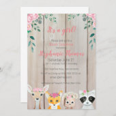 Baby Girl Woodland Animals Dusche Einladung (Vorne/Hinten)