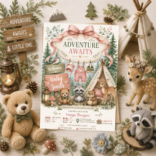 Baby Girl Woodland Baby Shower Abenteuer wartet Einladung