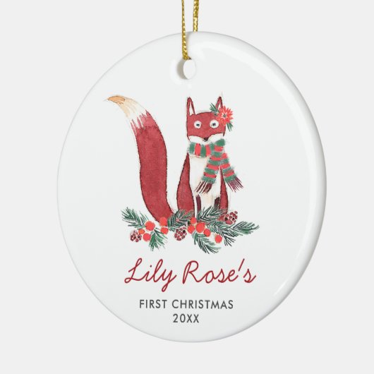 Baby Girl Woodland Fox Personalisiert 1. Weihnacht Keramik Ornament (Links)