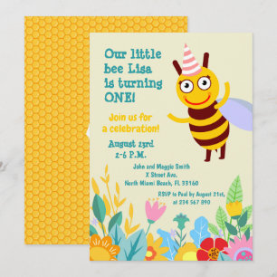 Baby Girl zum ersten Geburtstag kleines BienenPart Einladung