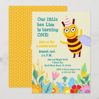 Baby Girl zum ersten Geburtstag kleines BienenPart Einladung