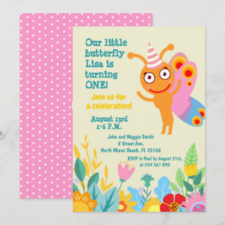 Baby Girl zum ersten Geburtstag Schmetterling Part Einladung