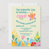 Baby Girl zum ersten Geburtstag Schmetterling Part Einladung (Vorderseite)