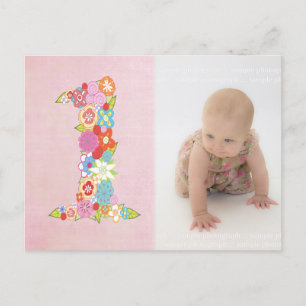 Baby Girl's 1. Geburtstag Danke Foto Postcard Postkarte