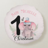 Baby Girl's 1. Weihnachten Niedlich Pink Elephant  Rundes Kissen (Rückseite)