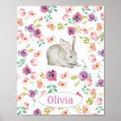 Baby Girl's Bunny w Name Kinderzimmer Floral Water Poster (Vorne)