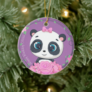 Baby Girl's Celebration. Lila niedliche Blume Keramik Ornament