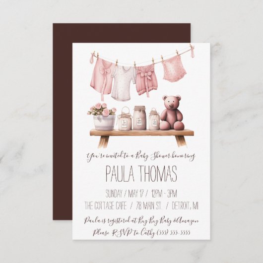 Baby Girl's Clothes Kleidung Babydusche Einladung (Vorne/Hinten)