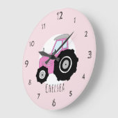 Baby Girl's Doodle Pink Farm Traktor Kinderzimmer Große Wanduhr (Winkel)