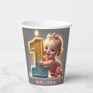 " BABY GIRL'S ERSTER GEBURTSTAG " PAPPBECHER
