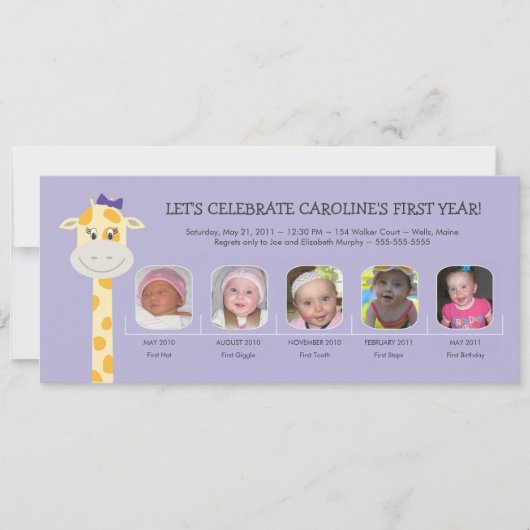 Baby Girl's erstes Geburtstag Jahr Einladung (Vorderseite)