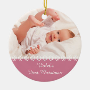 Baby Girls erstes Weihnachten m. Foto & Statistike Keramik Ornament